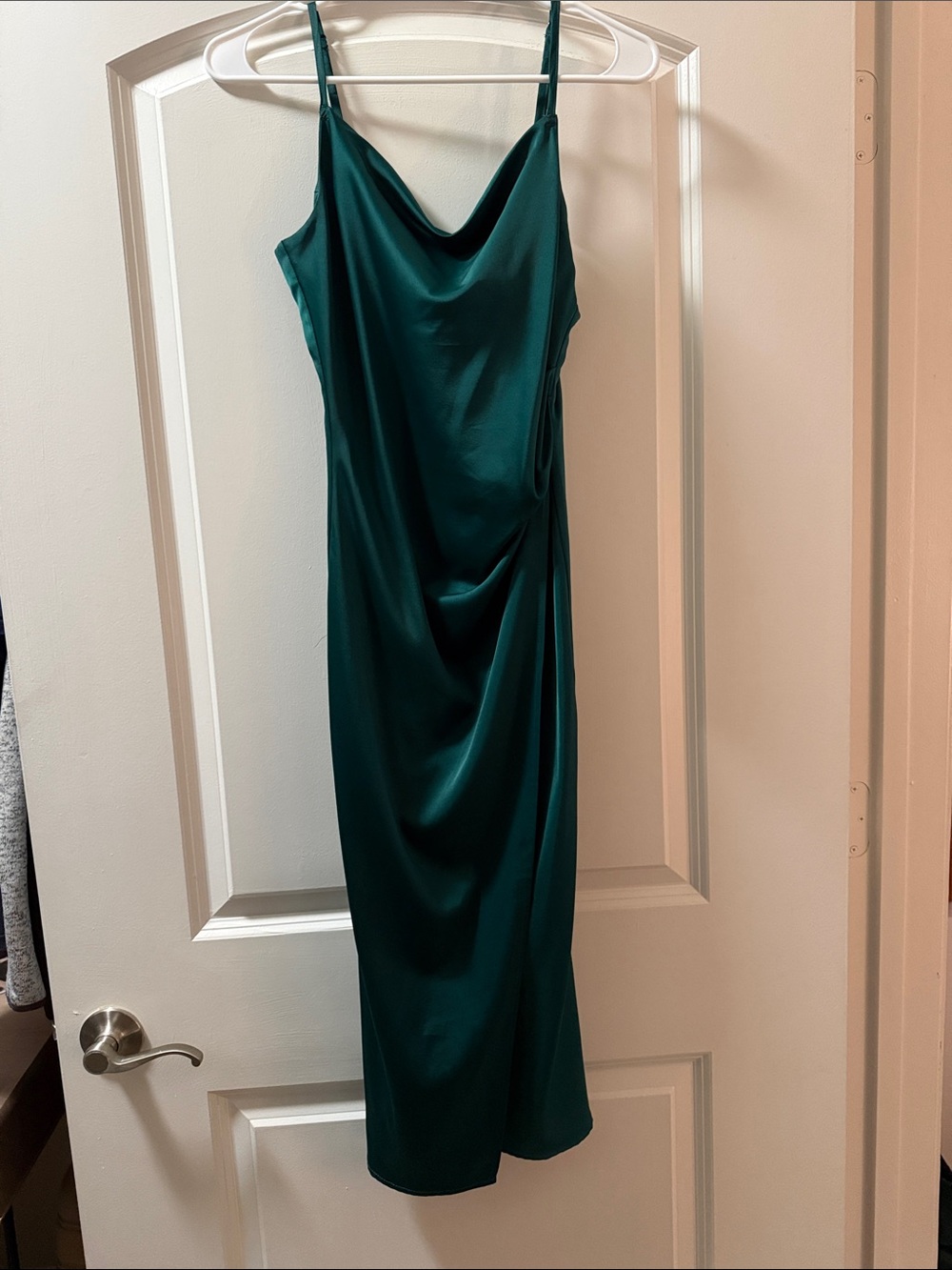 Lulu's Emerald Satin Cowl Midi Slip Dress